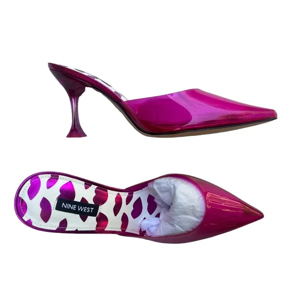 Nine West HOTT Clear Plastic Mule Heels Pumps | Barbie Hot Pink | Womens 8.5 NEW - Picture 10 of 16
